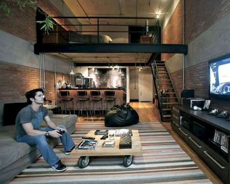 Small Home Loft Ideas, Apartment Loft Ideas, Loft Apartment Decorating, Industrial Loft Design, Tiny Loft, Loft House Design, Apartment Loft, Loft Interior Design, Apartment Bedroom Decor