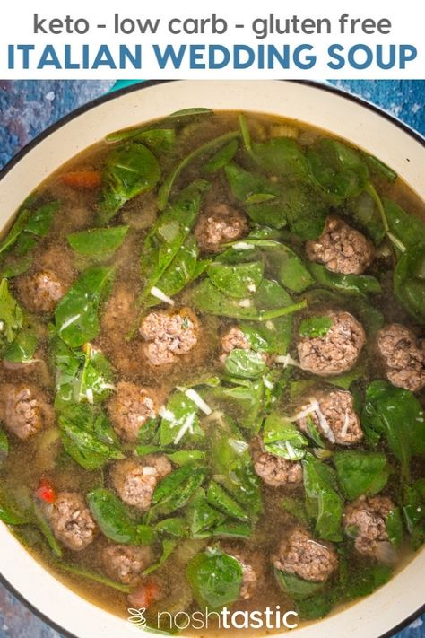 Easy keto Italian Wedding Soup Recipe, perfect for your low carb diet! | www.noshtastic.com | #noshtastic #glutenfree #lowcarb #keto #ketodiet #ketogenic #ketorecipes #ketogenicdiet #lowcarbrecipe #hflc #lchf #soup #italian #wedding #ketosoup Gluten Free Italian Wedding Soup, Adkins Recipes, Wedding Soup Recipe, Soup Italian, Keto Italian, Italian Wedding Soup Recipe, Low Carb Soup Recipes, Keto Crockpot, Yummy Dishes