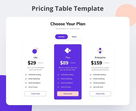 Pricing Plan UI Design Template FIG, XD, PSD Web Design Pricing, Landing Ideas, Ui Website, Price Page, Table Template, Planning App, Mobile App Design Inspiration, Modern Website Design, Pricing Table