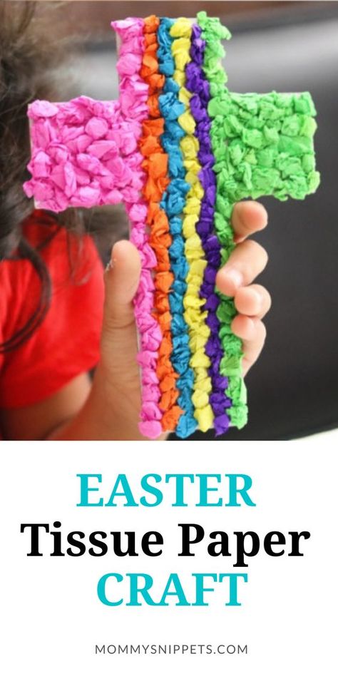 a handmade cross is decorated with tissue paper in a variety of colors Cross Craft Preschool, Tissue Paper Cross, Jungle Theme Crafts, God Is Still In Control, Elementary Crafts, Paper Cross, Ruth Bible, Velika Noč, Oster Dekor