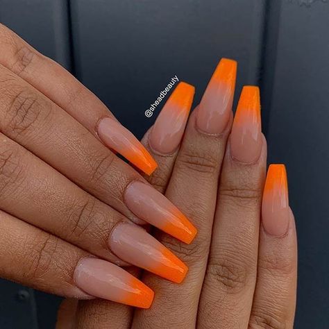 Nail Art Orange, Bright Orange Nails, Nails 23, Orange Ombre Nails, Neon Orange Nails, Orange Nail Art, Orange Acrylic Nails, Nails Orange, Orange Nail Designs