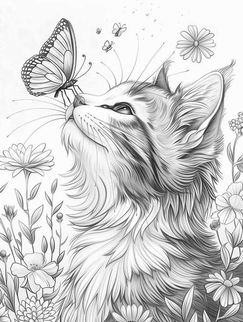 Caterpillar And Butterfly, Dragon Tattoo Ideas, Butterfly Coloring, Farm Animal Coloring Pages, Cat Coloring Book, Cat Sketch, Detailed Coloring Pages, Cat Coloring Page, Animal Coloring Books