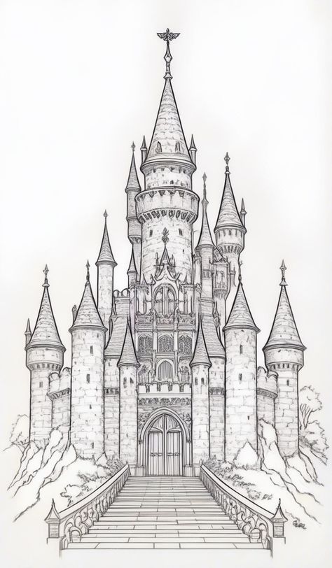 Kingdom Drawing Easy, Castles Drawing, Hogwarts Castle Drawing, Castle Drawing Easy, Building Drawings, Castle Drawing, Building Drawing, Hogwarts Castle, Architecture Drawing Art