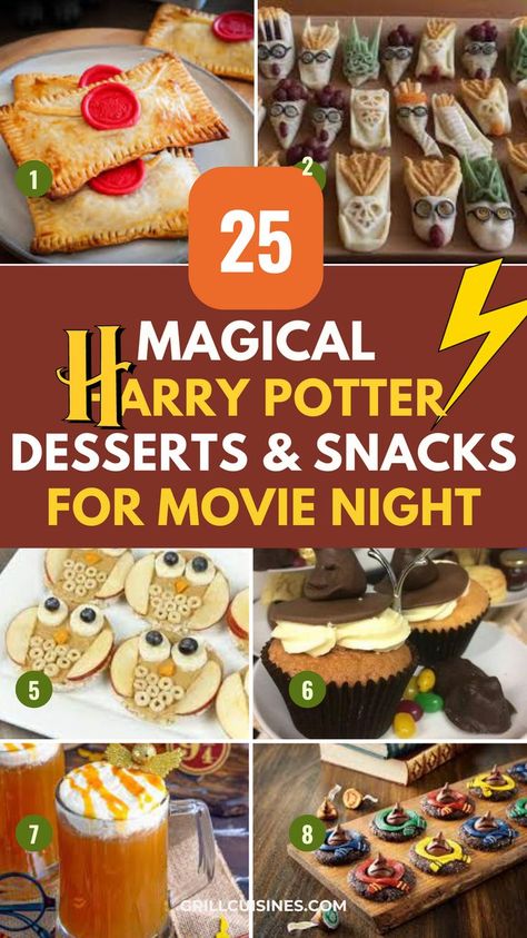 Witches and wizards, get ready to be spellbound by these magical Harry Potter recipes! Straight out of the Wizarding World, these magical dishes will make Harry Potter Theme Food, Movie Night Snacks Healthy, Harry Potter Themed Snacks, Harry Potter Dishes, Hogwarts Food, Snacks For Movie Night, Magical Drinks, Harry Potter Tea Party, Harry Potter Themed Food