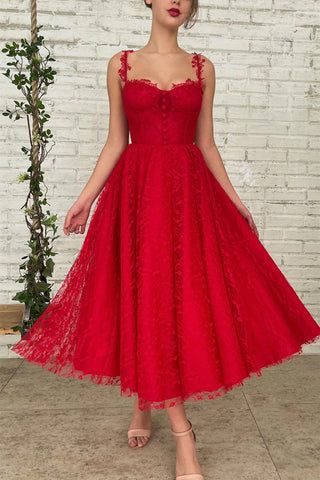 Red Lace Cocktail Dress, Tea Length Prom Dress, Teuta Matoshi, Red Lace Prom Dress, Prom Dress Red, Homecoming Dress Short, Tea Length Wedding, Vintage Prom, Red Tea