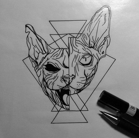 Sphynx Cat Tattoo, Egyptian Cat Tattoos, Sketch Cat, Kitty Tattoos, Witch Tattoo, Cat Tattoo Designs, Tattoo Portfolio, Tattoo Sketch, Dark Art Drawings