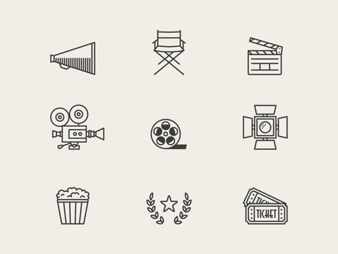 Cinema / Film / Movies Icon Set by Harry Hidalgo Minimalist Film Tattoo, Film Tattoos Minimalist, Film Tatoos Ideas, Small Film Tattoo, Film Slate Tattoo, Tattoos For Actors, Film Related Tattoos, Cinema Tattoo Ideas Minimalist, Film Tatoos