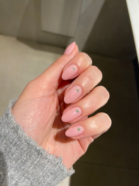 Green Dot Nails, Green Nude Nails, Square Oval Nails, Pale Pink Nails, Bridesmaids Nails, Opal Nails, Nail Work, Baby Pink Nails, Lilac Nails