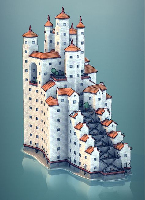 Townscapes Game, Townscaper Ideas, Mediterranean Town, Castle Project, Chicano Lettering, Cartoon Body, Building Aesthetic, White Castle, Minecraft Castle