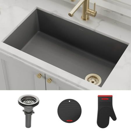 Black Granite Sink, Small White Kitchens, Granite Kitchen Sinks, Drain Opener, Single Bowl Sink, Single Basin, Undermount Kitchen Sinks, Granite Kitchen, Black Granite