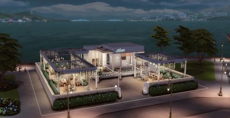 Sims 4 Restaurants Cc, Sims4 Restaurant Ideas, Sims4 Restaurant Cc, Sims 4 Date Lots, Restaurant Sims 4, Sims 4 Beach Shop, Sims 4 Beach Restaurant, Sims 4 Brunch Restaurant, Sims 4 Restaurant No Cc