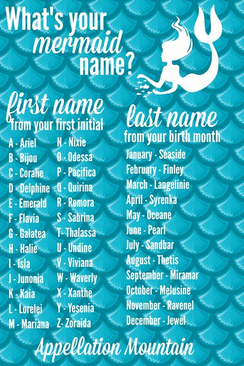 What's your mermaid name? Your Mermaid Name, Funny Name Generator, Birthday Scenario, No Ordinary Girl, Mermaid Names, Mermaid Quotes, Unicorn Names, Materi Bahasa Jepang, Name Game