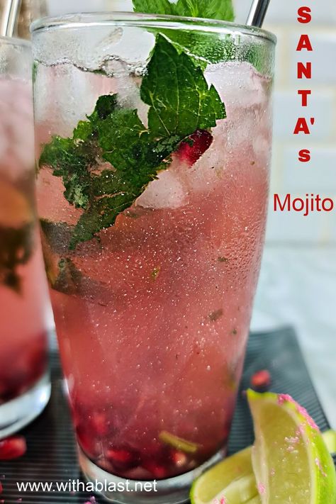 Santa's shimmering Mojito Christmas Vodka, Easy Mojito Recipe, Vodka Mojito, Fun Party Drinks, Mojito Drink, Kid Friendly Drinks, Strawberry Mojito, Refreshing Drinks Recipes, Mojito Recipe