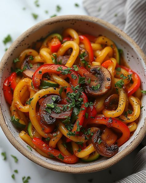 Vegan Udon Noodle Stirfry🍜 Umami-rich mushrooms, crisp sweetness of mixed bell peppers intertwined with delicious vegan noodle noodles, what more could you ask for?!💚 Follow @plantiful.palate for more recipes🗒️ Recipe: Ingredients: - 800g vegan udon noodles - 2 tablespoons sesame oil - 2 tablespoons vegetable oil - 3 cloves garlic, minced - 1-inch piece ginger, finely grated - 300g mixed bell peppers, thinly sliced - 300g chestnut mushrooms, sliced - 4 tablespoons soy sauce (or tamari for... Vegan Udon Noodles, Vegan Udon, Chestnut Mushrooms, Udon Noodle, Vegan Noodles, Udon Noodles, More Recipes, Recipe Ingredients, Sesame Oil