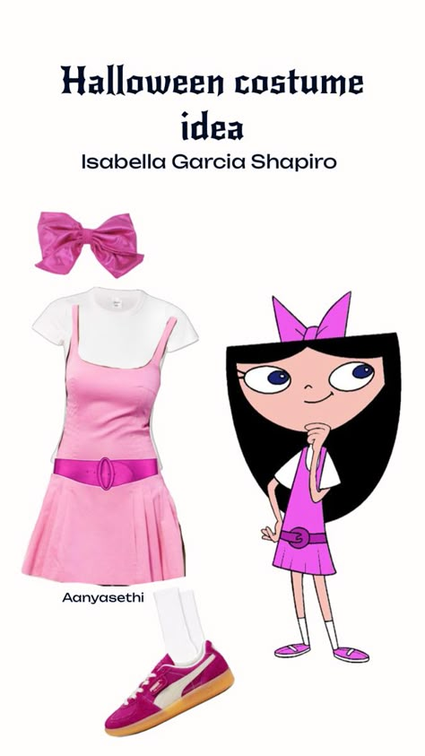 Pink dress Halloween costume. Black hair and brunette hair Halloween costume. Phineas and ferb Halloween costume Ferb Halloween Costume, Phineas And Ferb Costume, Phineas And Isabella, Matching Halloween Costumes, Phineas Y Ferb, Disney Themed Outfits, Halloween Princess, Duo Costumes, Trio Halloween Costumes