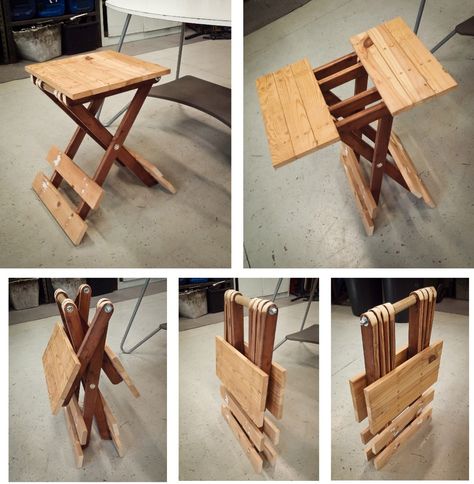 Although this is not an original project I assume there is some reader which doesn't know this great table design.I made a small table/large stool, bu... Folding Table Diy, Kids Folding Table, Wooden Folding Table, Folding Tray Table, Folding Side Table, Wood Folding Table, Diy Side Table, Woodworking Projects Furniture, Diy Halloween Decor