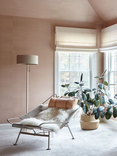 90s Bedroom, Blush Pink Bedroom, 80s Bedroom Aesthetic, Blush Bedroom, Fine Paints Of Europe, Slanted Walls, Accent Chair Bedroom, Bedroom Corner, Beige Bedroom