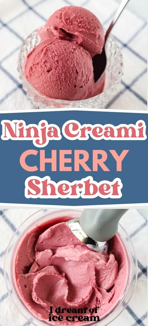 Learn how to make the most decadent and indulgent Ninja Creami cherry sherbet! It's bursting with sweet cherry flavor, with just the right amount of creaminess. It's more indulgent than sorbet, but not as heavy as ice cream. So perfect! Ninja Creami Sherbet, Cherry Ice Cream Ninja Creami, Ninja Creami Sherbet Recipes, Ninja Creami Sorbet Recipe, Cherry Sherbet, Creami Recipies, Ice Cream Maker Recipes Healthy, Homemade Ice Cream Recipes Machine, Ninja Creamy