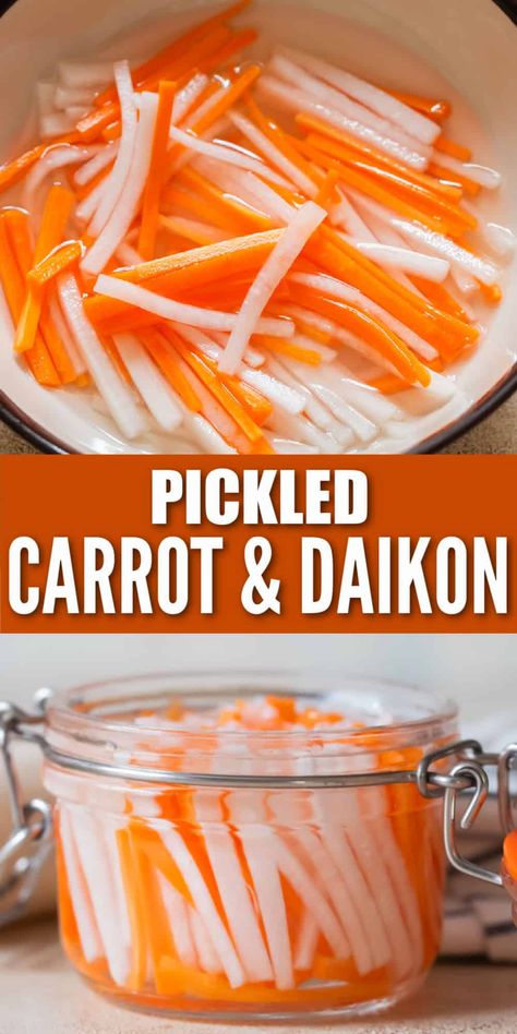 Vietnamese Pickled Vegetables, Pickled Carrots And Daikon, Daikon Recipe, Pickled Daikon, Japanese Appetizers, Japanese Side Dish, Recipes Japanese, Vegetarian Appetizer, Japanese Sauce