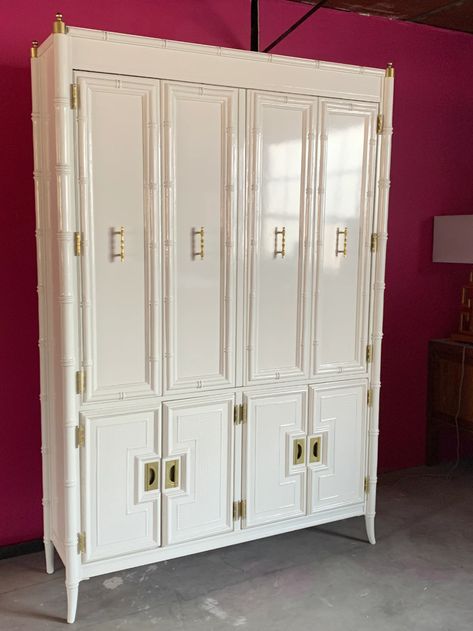 Bamboo China Cabinet, China Cabinet Makeovers, White China Cabinets, Refinished Vintage Furniture, Mirror Decor Living Room, Hutch Makeover, Tv Armoire, Guest Room Office, Furniture Rehab