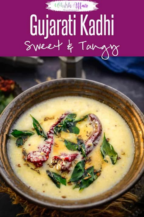 A traditional dish from the region, Gujarati Kadhi is mainly gram flour mixed with curds or even buttermilk and cooked until thickened. Here is a traditional recipe to make Gujarati Kadhi. #Indian #Gujarati #Recipe #Kadhi #Maincourse #GujatariKadhi Khadi Recipe, Gujrati Kadhi Recipe, Kadi Recipe, Gujarati Kadhi Recipe, Vegetable Curries, Gujarati Kadhi, College Lunch, Rajasthani Recipes, Kadhi Recipe