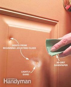 How to fix dents in metal doors or dings and dents in my camper!! Pocket Door Repair, Metal Doors, Old Garage, Home Fix, Door Repair, Family Handyman, Diy Home Repair, Door Makeover, Diy Repair