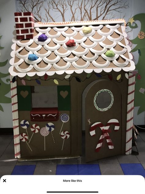 Gingerbread Playhouse, Cardboard Gingerbread, Cardboard Gingerbread House, Christmas Parade Floats, Candy Decorations Diy, Ward Christmas Party, Whimsical Christmas Decor, Christmas Classroom Door, Glam Christmas Decor