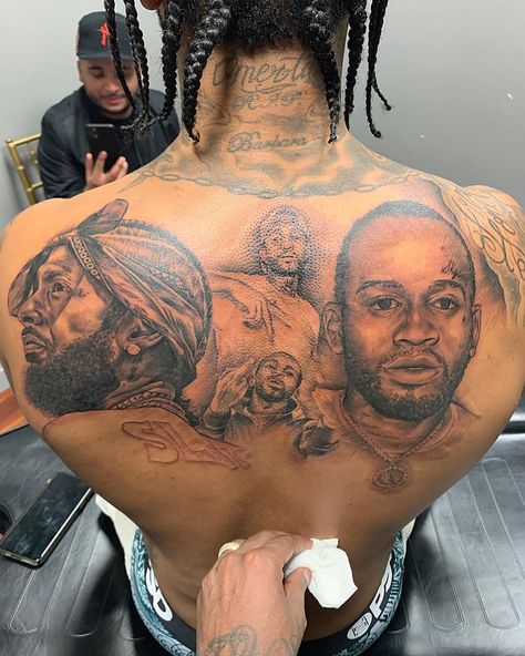 SHOOTER 🌎 on Instagram: “Part 1 @ricassoreek Love Y’all 💙” Dave East Tattoos, East Tattoos, Brian Dawkins, Dave East, Tattoos Gallery, Back Tattoos, American Rappers, Body Modifications, Back Tattoo