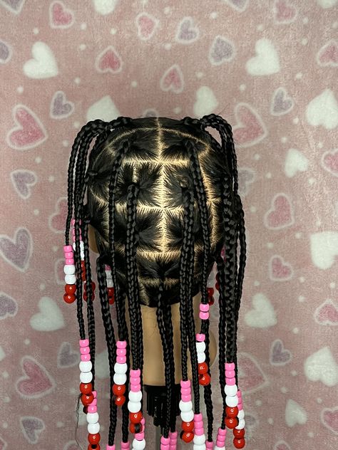 valentine’s day inspired box braids How To Do Heart Box Braids, Mannequin Hairstyles Black, Valentine’s Day Braids, Mannequin Hairstyles Braids, Hairstyles For Mannequin Heads, How To Make Hearts With Box Braids, Manniquine Head Hairstyles, Braiding Hairstyles On Mannequin Head, Mannequin Hairstyles