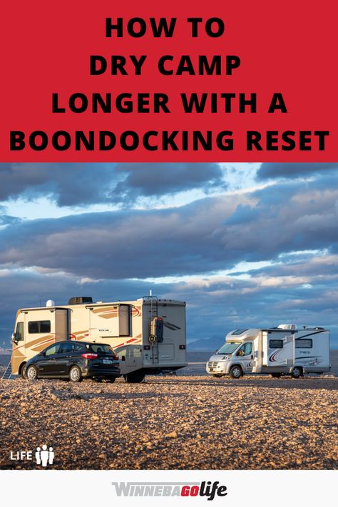 Looking for was to dry camp or boondock for longer periods of time? If so, then a “boondocking reset” just might be what you are searching for. From what is a boondocking reset, to tips before you begin dry camping, and so much more. This article will show you how to refresh and stretch your boondocking capabilities out longer. #WinnebagoLife #RVLive #BoonDockingReset #DryCamping #BoondockingLonger Boondocking Tips, Boondocking Rv, Rv Boondocking, Camp Ground, Rving Full Time, Composting Toilets, Dry Camping, All Pins, Rv Tips