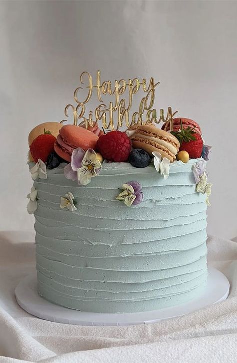 47 Cute Birthday Cakes For All Ages : Blue and pink 5th birthday cake Blue Cake With Pink Flowers, New Cake Trends 2023, Birthday Cake Real Flowers, Trending Birthday Cakes 2023, Cake Trends 2023, Cake 2023, 2023 Birthday, Flower Cake Design, Edible Flowers Cake