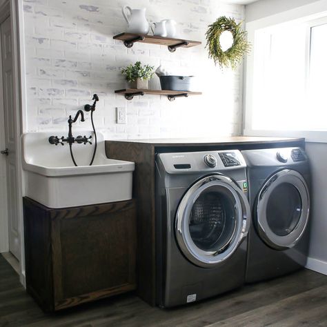 Farmhouse Sink Cabinet, Laundry Sink Cabinet, Laundry Room Sink Cabinet, Basement Laundry Room, Dream Laundry Room, Basement Laundry, Laundry Room Sink, Laundry Room Renovation, Laundry Tubs