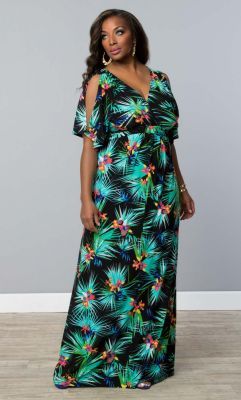 Coastal Cold Shoulder Dress Chiffon Styles, Cold Shoulder Maxi Dress, Plus Size Maxi, Tropical Palm, Latest African Fashion Dresses, African Print Fashion, Palm Print, Plus Size Maxi Dresses, Plus Size Womens Clothing