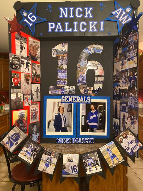 Hockey Senior Boards, Hockey Collage Ideas Pictures, Wrestling Senior Board, Basketball Senior Board Ideas, Senior Night Posters Hockey, Senior Volleyball Board Ideas, Senior Hockey Boards, Senior Football Board Ideas, Volleyball Senior Board Ideas