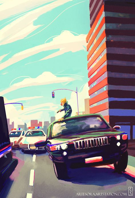 ArtStation - Vintage Chase, Emma Southey-Ray Car Chase Concept Art, Car Chase Scene, Car Chase, Inktober 2024, Run The Jewels, Toy Photography, Car Illustration, Toys Photography, Cool Cartoons