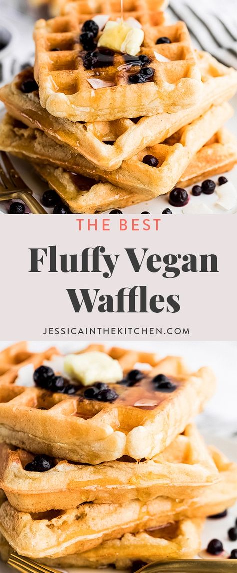 These are the BEST Vegan Waffles! They are crispy, so fluffy, and very simple with only pantry ingredients! I share some full-proof tips so they're perfect and great for meal prep! Vegan Waffles, Vegan Baking Recipes, Pantry Ingredients, Vegan Brunch, Waffle Recipes, Vegan Treats, Vegan Cooking, Vegan Foods, Vegan Breakfast Recipes