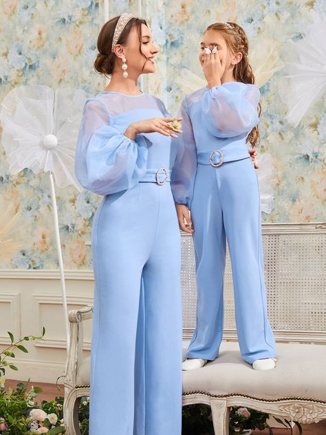 Blue Wedding Jumpsuit, Baby Blue Outfits For Women, Blue Jumpsuits Outfit, Baby Blue Outfit, Light Blue Jumpsuit, Pale Blue Wedding, Cinderella Theme, Rehearsal Dinner Outfits