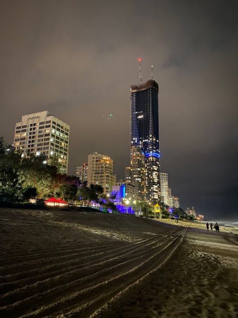 Australia Night Aesthetic, Australia Aesthetic City, Sunshine Coast Australia Aesthetic, Australian Beaches Aesthetic, Sydney Australia Night, Houses By The Beach, Beach Night, Surfers Paradise, Booking Flights