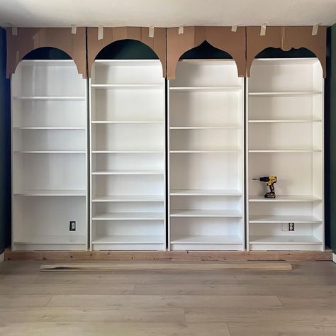 Shaker Style Cabinet Doors, Billy Ikea, Ikea Built In, Billy Bookcase Hack, Bloxburg Basement, Minecraft Basement, Ikea Billy Bookcase Hack, Ikea Bookcase, Bookcase Diy