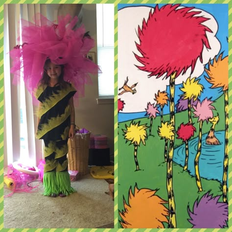 Truffula Tree costume for Dr. Seuss day. By Kasey Dr Sues Costumes Diy, Truffula Tree Costume, Dr Suess Costumes, Dr. Seuss Costumes, Lorax Trees, Storybook Costumes, Lorax Costume, Seuss Costumes, Dr Seuss Costumes