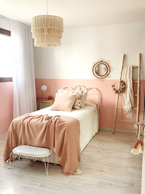 Pink style bedroom Half painted Bedroom details Half Painted Bedroom, Spare Bedroom Decor, Half Painted Walls, Pink Bedroom Walls, Painted Bedroom, Bedroom Details, Toddler Bedroom Girl, Toddler Girl Room, Wall Bedroom