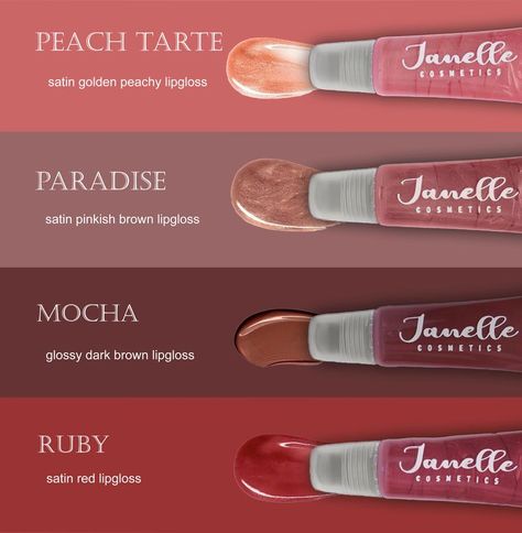 lipgloss advertisement design Lipgloss Advertising, Peach Tart, Red Lip Gloss, Advertisement Design, Mocha, Lip Gloss, Dark Brown, Ruby, Red