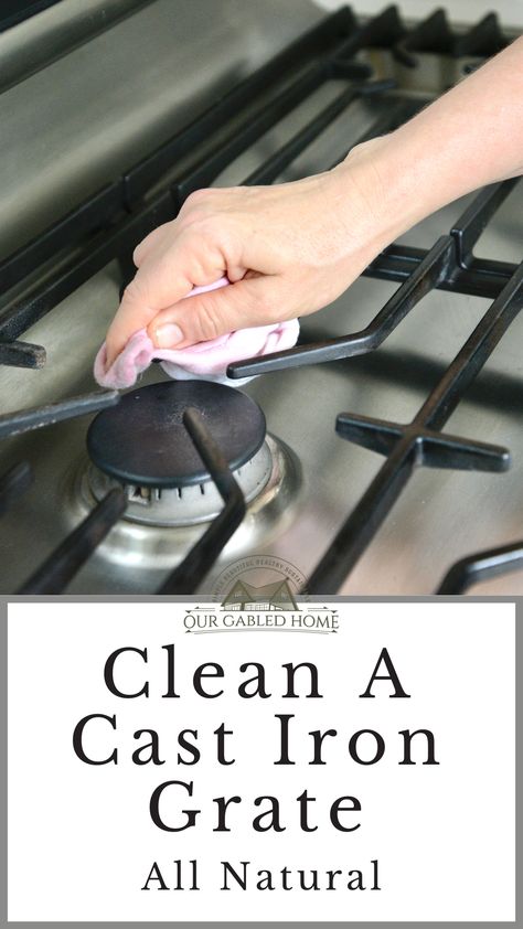 You don't need toxic commercial cleaners to clean the cast iron grate of your gas stove. With a few household staples you can make it shine again. Cleaning Cast Iron Stove Grates, How To Clean Cast Iron Stove Grates, Clean Stove Top Grates, Clean Gas Stove Top, Clean Stove Grates, Cleaning Cast Iron, Cleaning Fruit, Gas Stove Cleaning, Domestic Science