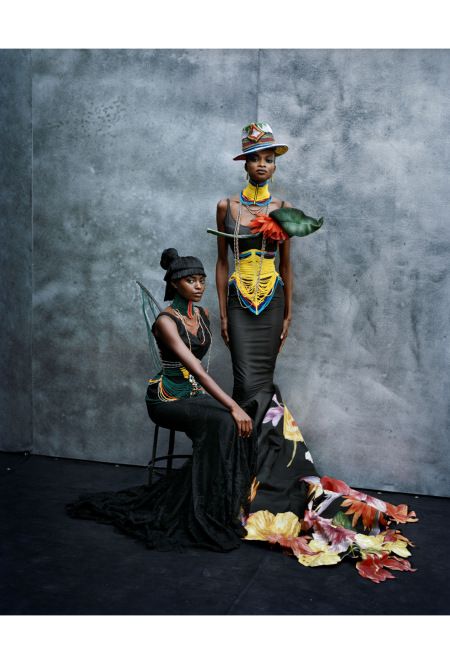 Kusudi and Kitu dresses, spring-summer 1997 John Galliano Dior Haute Couture collection, models Kiara Kabukuru and Debra Shaw Vogue Italia, March 1997 © Peter Lindbergh Debra Shaw, House Of Dior, Sasha Pivovarova, Amber Valletta, Carolyn Murphy, Vogue Editorial, Christian Dior Paris, Casual Attire For Women, Denver Art Museum