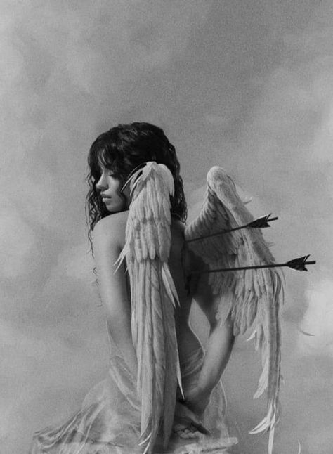 Angel Wings, A Woman, Angel, Black And White, White, Black