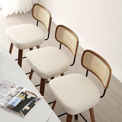 Amazon.com: Bekrvio Swivel Counter Height Bar Stools Set of 3, 26" Upholstered Faux Leather Barstools with Back and Bent Wood Legs, Mid Century Modern Bar Chair Island Stool for Kitchen Counter, Cream White : Home & Kitchen Barstools With Back, Chairs For Kitchen Island, Leather Barstools, Stool For Kitchen, Mid Century Modern Bar, Island Stools, Bent Wood, Counter Height Bar, Outdoor Patio Lights