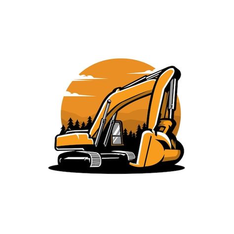 Excavator land clearing constructing in ... | Premium Vector #Freepik #vector #excavator-logo #backhoe-loader #backhoe #excavator Excavator Painting, Excavator Illustration, Excavator Vector, Excavator Logo, Outdoor Scenery, Excavator Toy, Land Clearing, Cat Excavator, Construction Safety