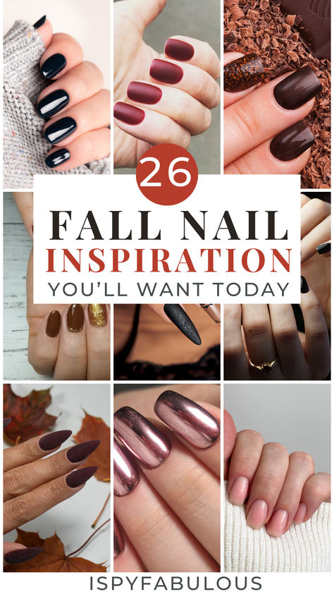 From gorgeous wine colored matte nails to moody dark greens, there's tons of fall nail inspo here to inspire you rnext manicure. Click the link to head to the post to see all the images. Dark Autumnal Nails, Dark Autumn Nails, Wine Nail Color, Dark Fall Nail Colors, Dark Fall Nails, November Nails Colors, Fall Nail Inspo, Fall Nail Ideas, November Nails