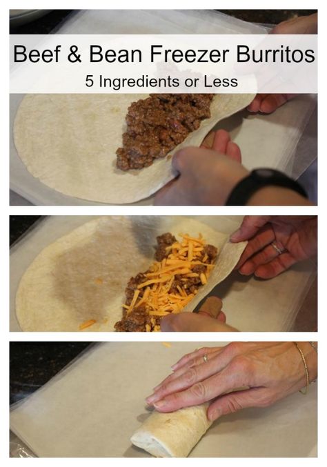 Bean and Beef Freezer Burritos Bean And Beef Burritos, Burritos Beef, Beef Burrito Recipe, Freezer Burritos, Frozen Burritos, Freezer Breakfast Burritos, Breakfast Burritos Frozen, Frozen Beef, Bean Burritos