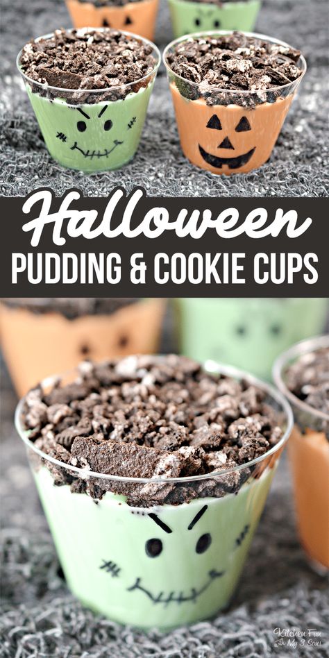 Cookie Pudding Cups, Halloween Pudding Cups, Halloween Dirt Pudding, Halloween Pudding, Cookie Pudding, Dirt Pudding Cups, Kids Halloween Food, Halloween Food Ideas, Halloween Cookies Decorated